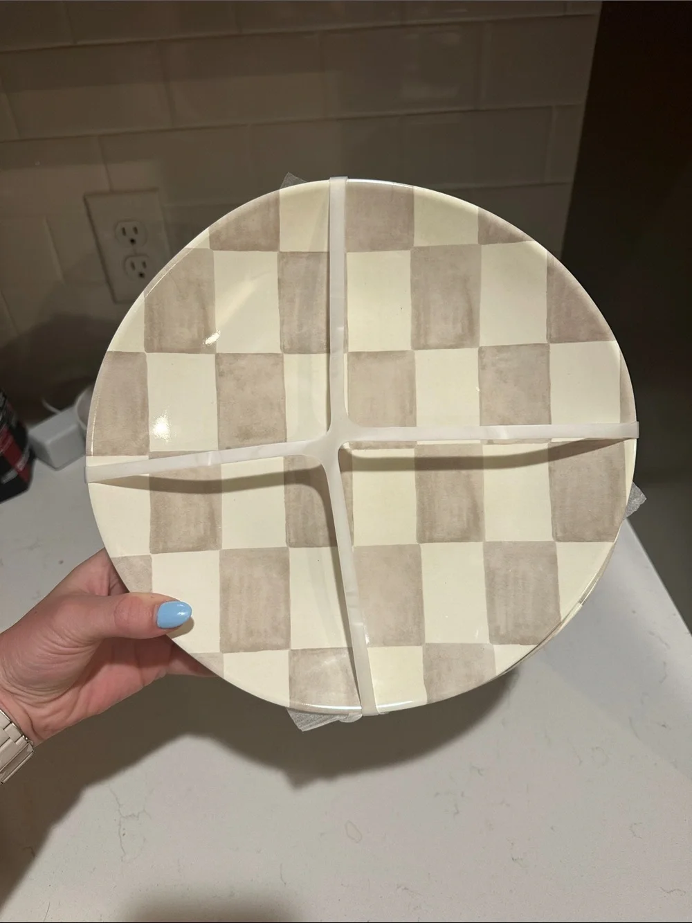 Melamine Mocha Checkerboard Large Plates (4) - New